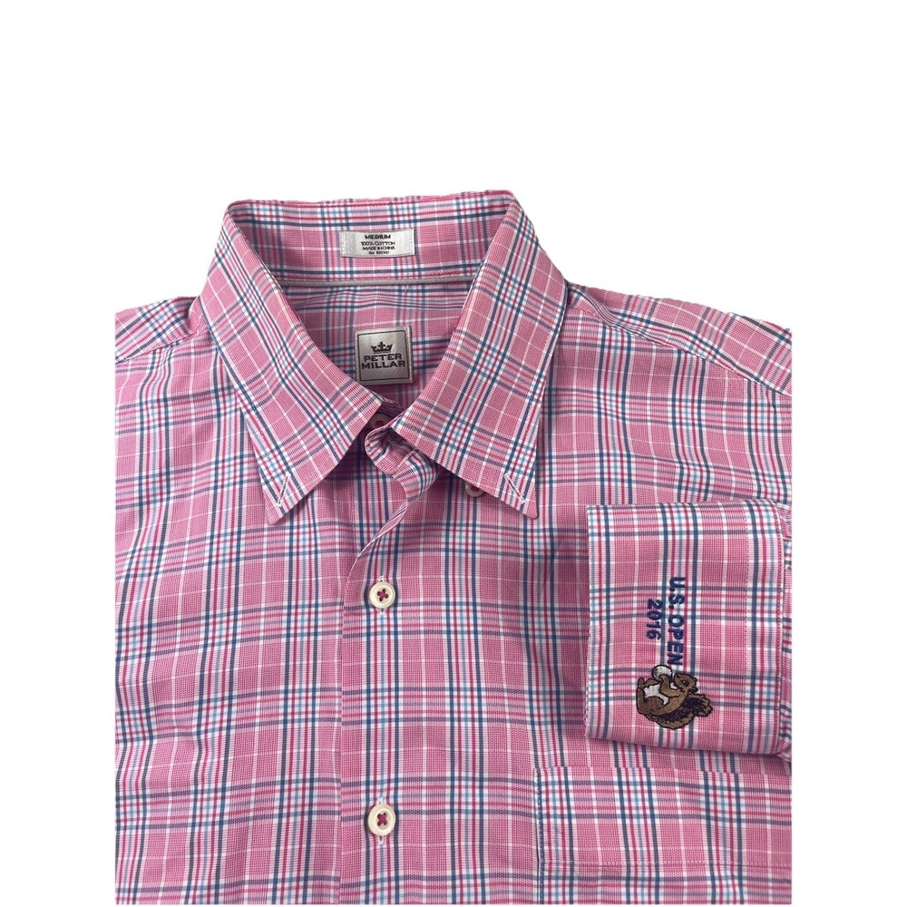 Mens Peter Millar 2016 US Open Button Down Shirt Golf Pink Plaid Men's Medium